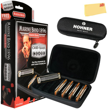 Hohner MBC Marine Band 1896 Harmonica - 5 Pack w/ Zip Pouch