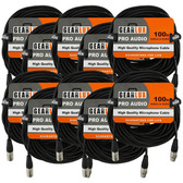 Gearlux 100-Foot XLR Microphone Cable, Fully Balanced, Male to Female, Black - 10 Pack