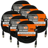 Gearlux 100-Foot XLR Microphone Cable, Fully Balanced, Male to Female, Black - 6 Pack