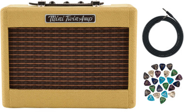 Fender Mini '57 Twin-Amp Electric Guitar Amplifier - Tweed w/ Instrument Cable