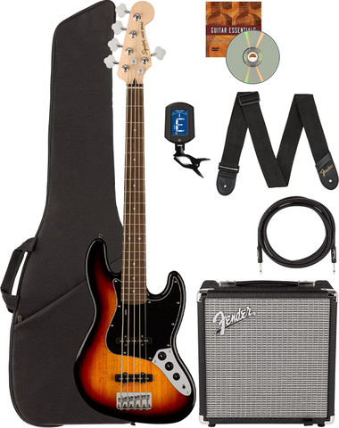 Fender Squier Affinity Jazz Bass V - 3 Color Sunburst w/ Rumble 15 Amplifier