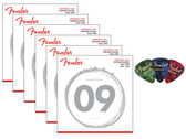 Fender Original 150's Pure Nickel Electric Guitar Strings, Ball End, .009-.042, Light - 6 Pack w/ Picks