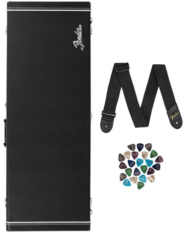 Fender Classic Series Wood Case for Jazzmaster/Jaguar - Black w/ Guitar Strap
