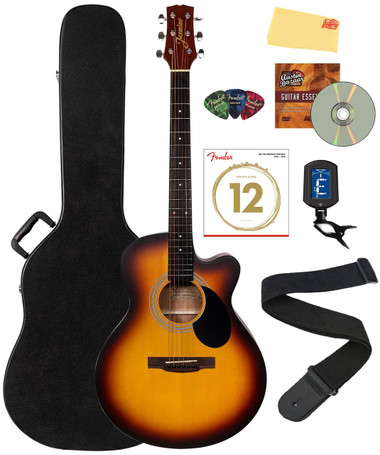 Jasmine S34C NEX Orchestra-Style Cutaway Acoustic Guitar - Sunburst w/ Hard Case