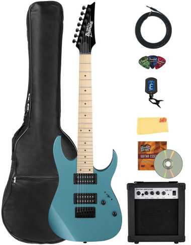 Ibanez GRG7221M RG Gio 7-String Electrc Guitar - Metallic Light Blue w/ Amplifier
