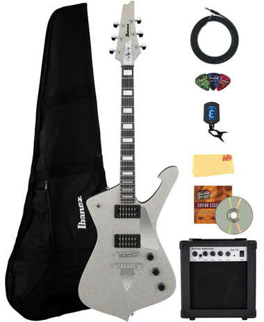 Ibanez PS60 Paul Stanley Electric Guitar - Silver Sparkle w/ Amplifier