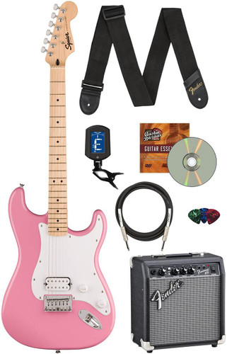 Fender Squier Sonic Stratocaster HT H - Flash Pink w/ Frontman 10G Amplifier