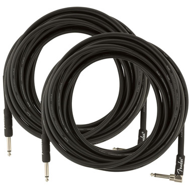 Fender 25-Foot Professional Instrument Cable, Straight-Angled, Black - 2 Pack