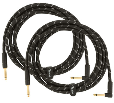 Fender 10-Foot Deluxe Instrument Cable, Straight-Angled, Black Tweed - 2 Pack