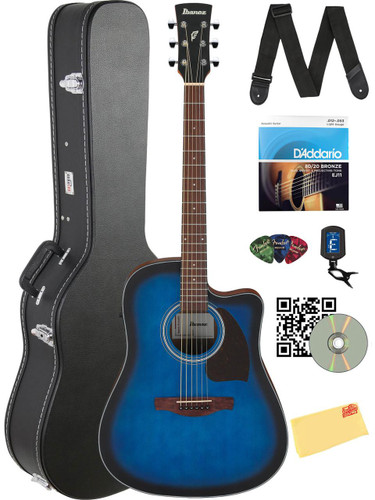 Ibanez PF50CE PF Performance Dreadnought Acoustic-Electric Guitar - Transparent Blue Sunburst w/ Hard Case