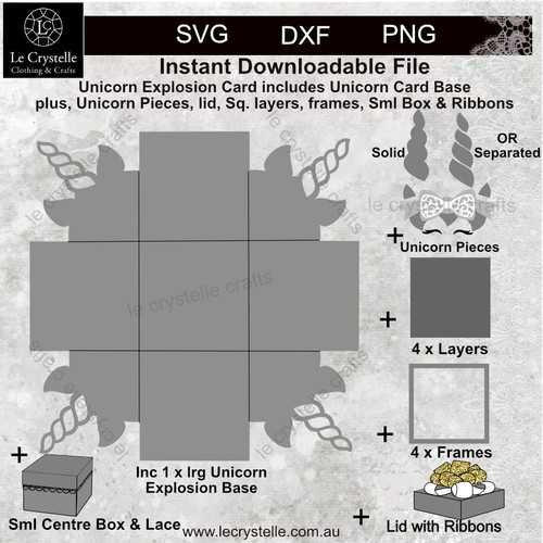 Explosion Box Card - Unicorn CUT FILE Explosion Box Card - Unicorn CUT FILE