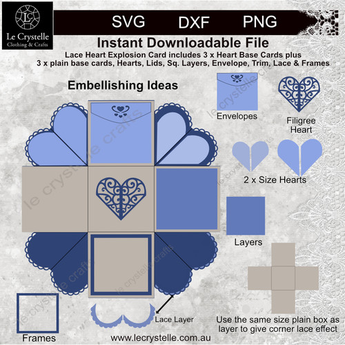 Lace Heart Explosion Box Card CUT FILE Lace Heart Explosion Box Card CUT FILE