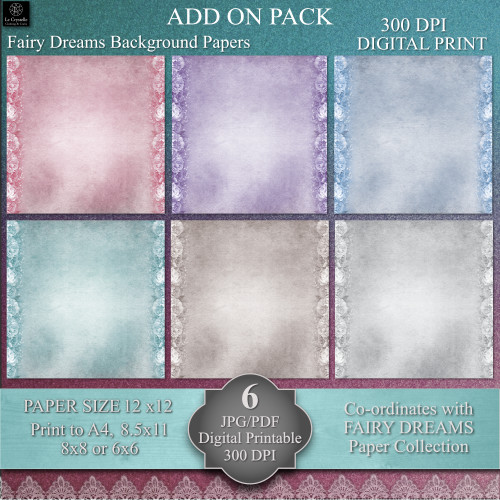 Fairy Dreams Digital Paper ADD ON Background 6Pk Set 2