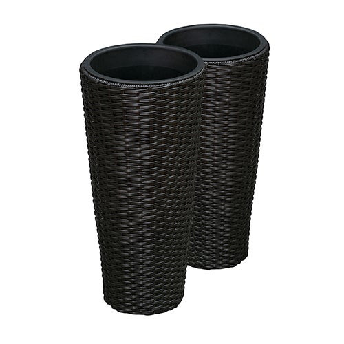 Noah Round Wicker 2pc Planter Set Black