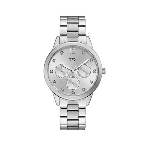 TFX Ladies Silver-Tone SS Crystal Watch Silver Dial