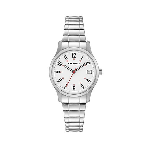 Ladies Silver-Tone Stainless Steel Comfort-Fit Watch White Dial