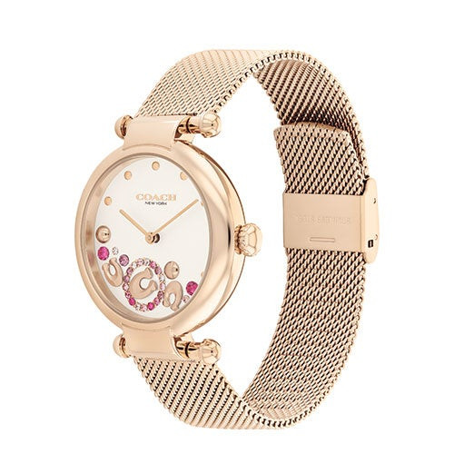 Ladies Cary Rose Gold-Tone Stainless Steel Mesh Watch Pink Crystal Accent Dial