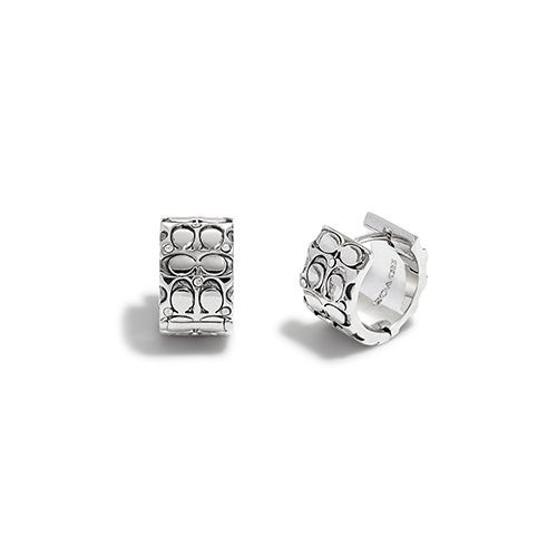 Quilted C Crystal Hoop Earrings Silver