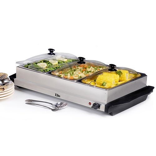 7.5qt Stainless Steel Triple Buffet Server/Warming Plate