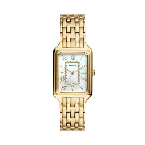 Ladies' Raquel Gold-Tone Stainless Steel Rectangular Watch, MOP Dial