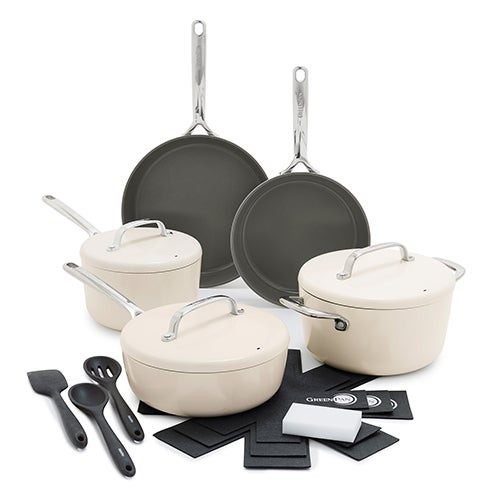 GP5 Hard-Anodized 15pc Ceramic Nonstick Cookware Set Cloud Cream