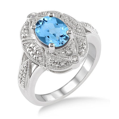 Blue Topaz & Diamond Ring Size 6