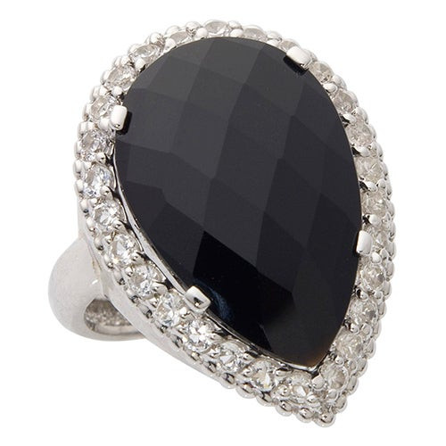 Black Onyx & White Sapphire Ring Size 6