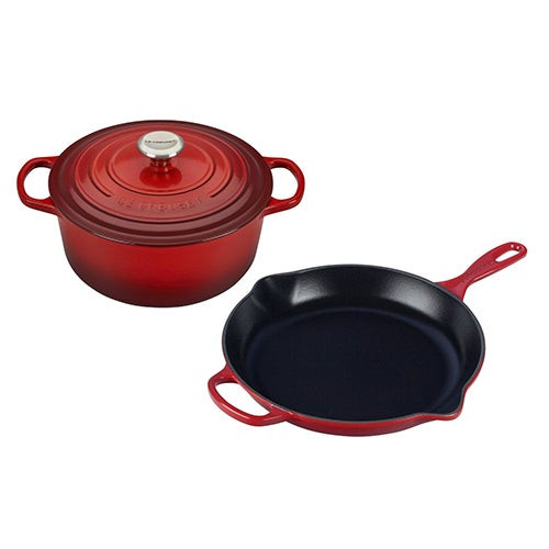 3pc Signature Cast Iron Cookware Set Cerise