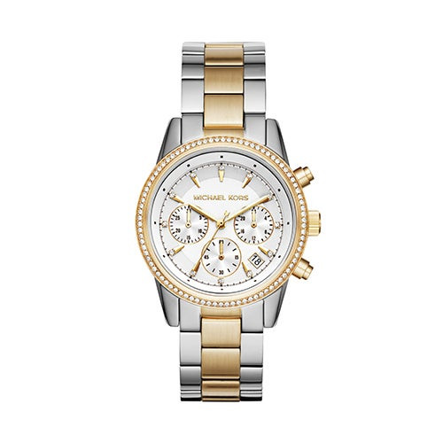 Ladies Ritz Pave Two-Tone Stainless Steel Watch White Dial