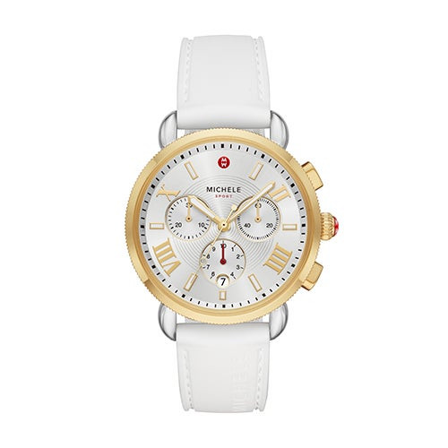 Ladies Sport Sail White & Gold-Tone Silicone Strap Watch Silver Dial