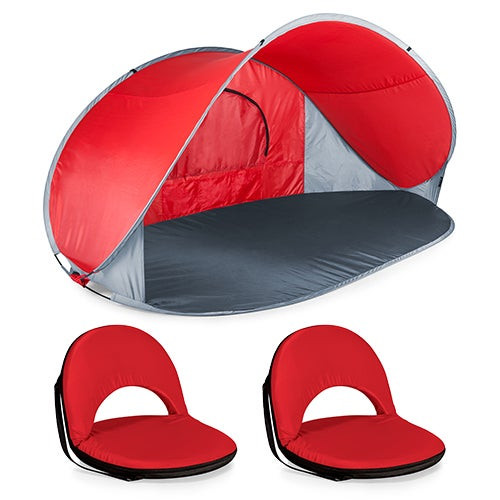 Manta Portable Beach Tent w/ 2 Portable Recliner Seats Red
