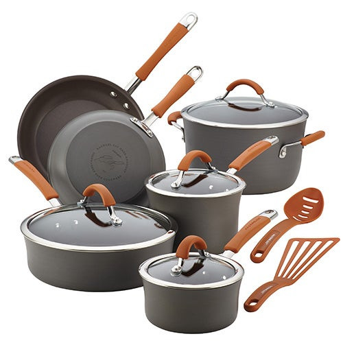 12pc Cucina Hard-Anodized Cookware Set Pumpkin Orange Handles