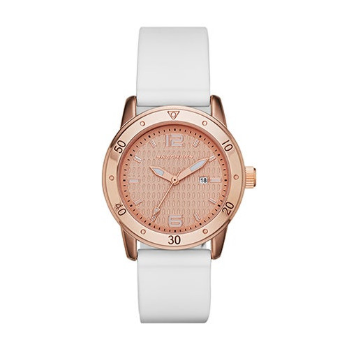 Ladies Redondo Rose Gold-Tone & White Silicone Watch RG Dial