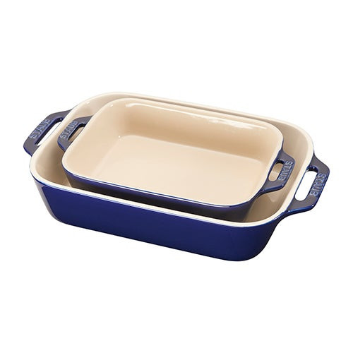 Ceramic 2pc Rectangular Baking Dish Set Dark Blue