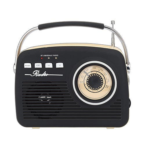 Vintage Portable Bluetooth Speaker w/ AM/FM Radio Black