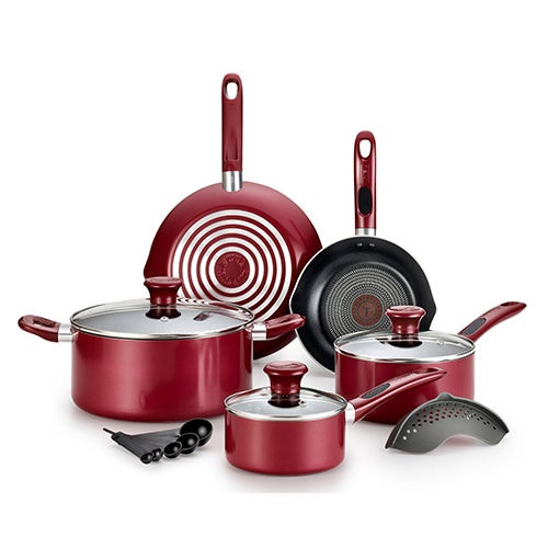 14pc Excite ProGlide Nonstick Thermo-Spot Cookware Set Red