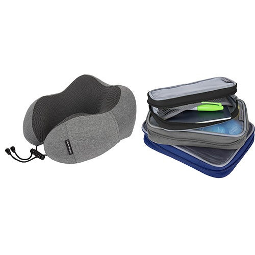 Contoured Travel Pillow w/ Set of 3 Packing Squares