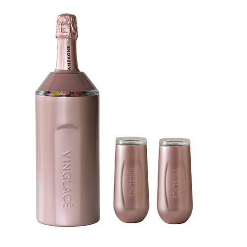 Champagne Chiller Gift Set w/ 2 Flutes Rose Gold