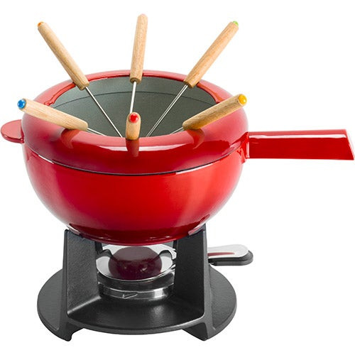 Enameled Cast Iron Fondue Pot Set Red