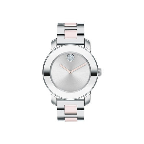 Ladies BOLD Ceramic Silver & Blush Stainless Steel Watch Silver Dial