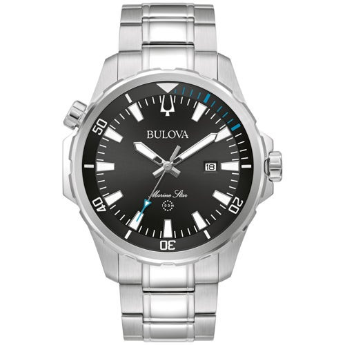 Men's Marine Star Silver-Tone Stainless Steel Watch, Black Dial