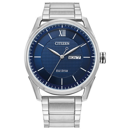 Men's Classic Eco-Drive Silver-Tone Stainless steel Watch, Blue Dial