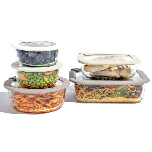 10pc Tempered Glass/Silicone Lid Food Storage Set White Stone
