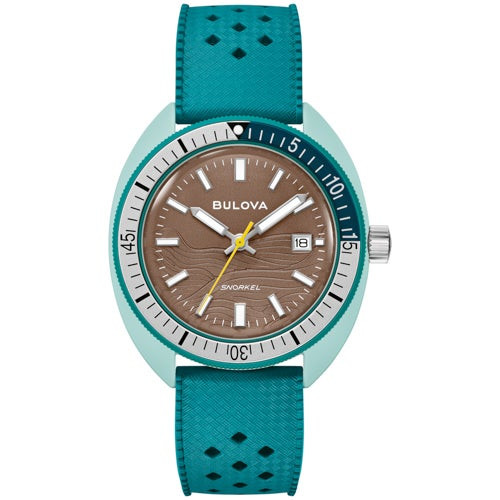 Mens Snorkel Sea Turtle Green HNBR Rubber Strap Watch Brown Dial