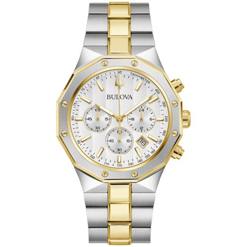 Mens Prestige Chronograph Two-Tone Stainless Steel Watch Silver Dial