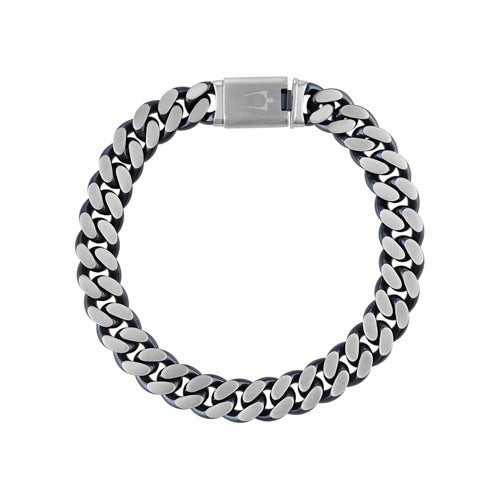 Classic 10mm Curb Silver-Tone Stainless Steel & Blue Bracelet 8.5"