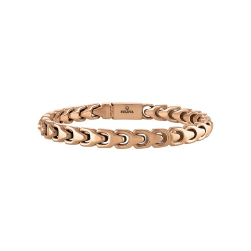 Bulova Link 8mm Polished Rose-Tone Stainless Steel Bracelet 8.5"