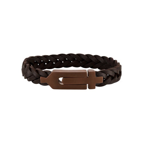 Marine Star Chocolate Stainless Steel & Brown Leather Bracelet 8"