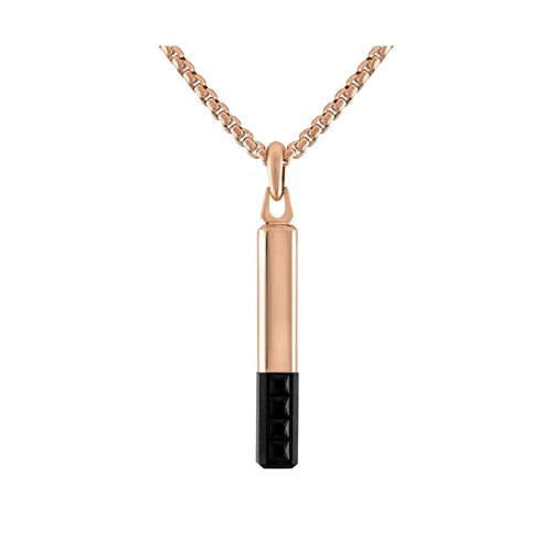 Latin GRAMMY Rose Gold-Tone Stainless Steel & Black Spinel Amulet Necklace 24"-26"