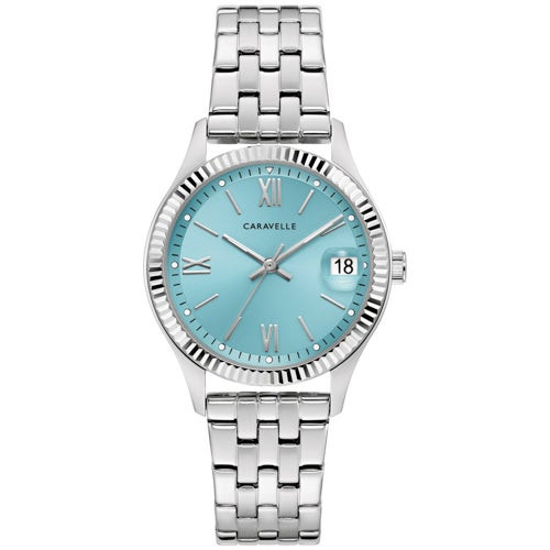 Ladies Dress Silver-Tone Stainless Steel Watch Light Blue Dial